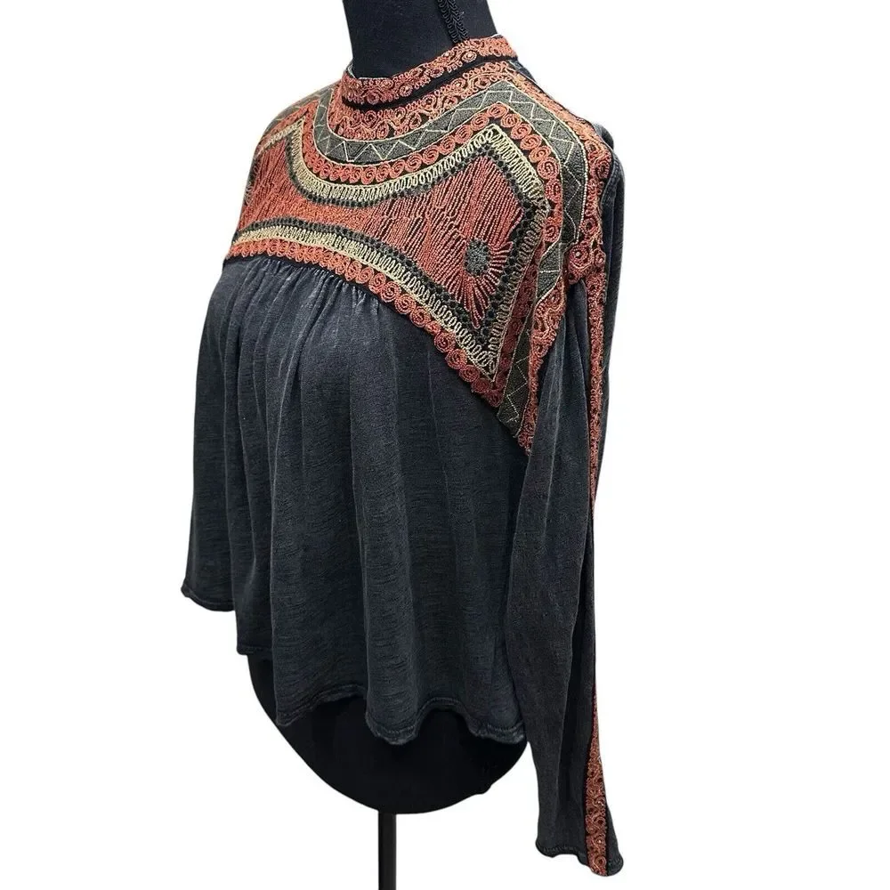 Free People Snow Bunny Embroidered‎ Swing Top Women's Size Small